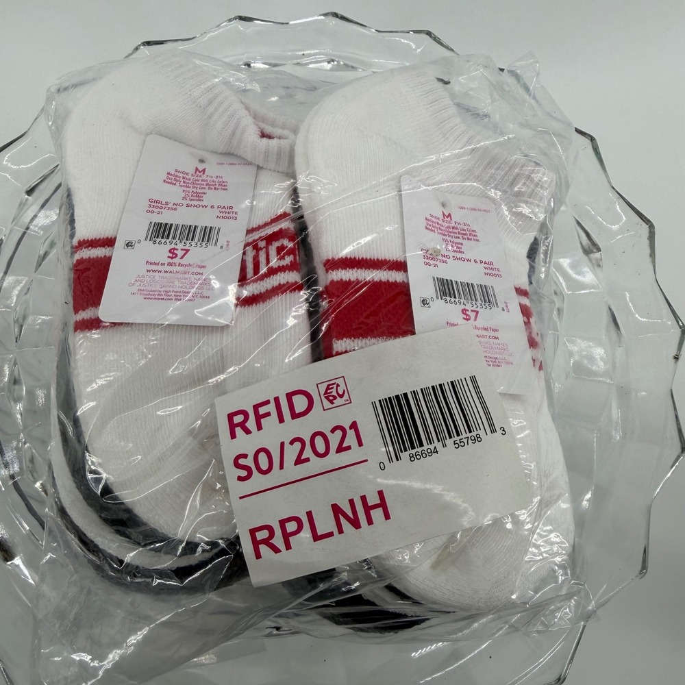 Justice Girls Athletic Socks White Red Stripe No Show‎ Size Medium 12 Pair Pack